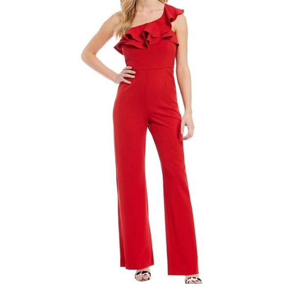 One Shoulder Ruffle Jumpsuit - Picture 1 of 6